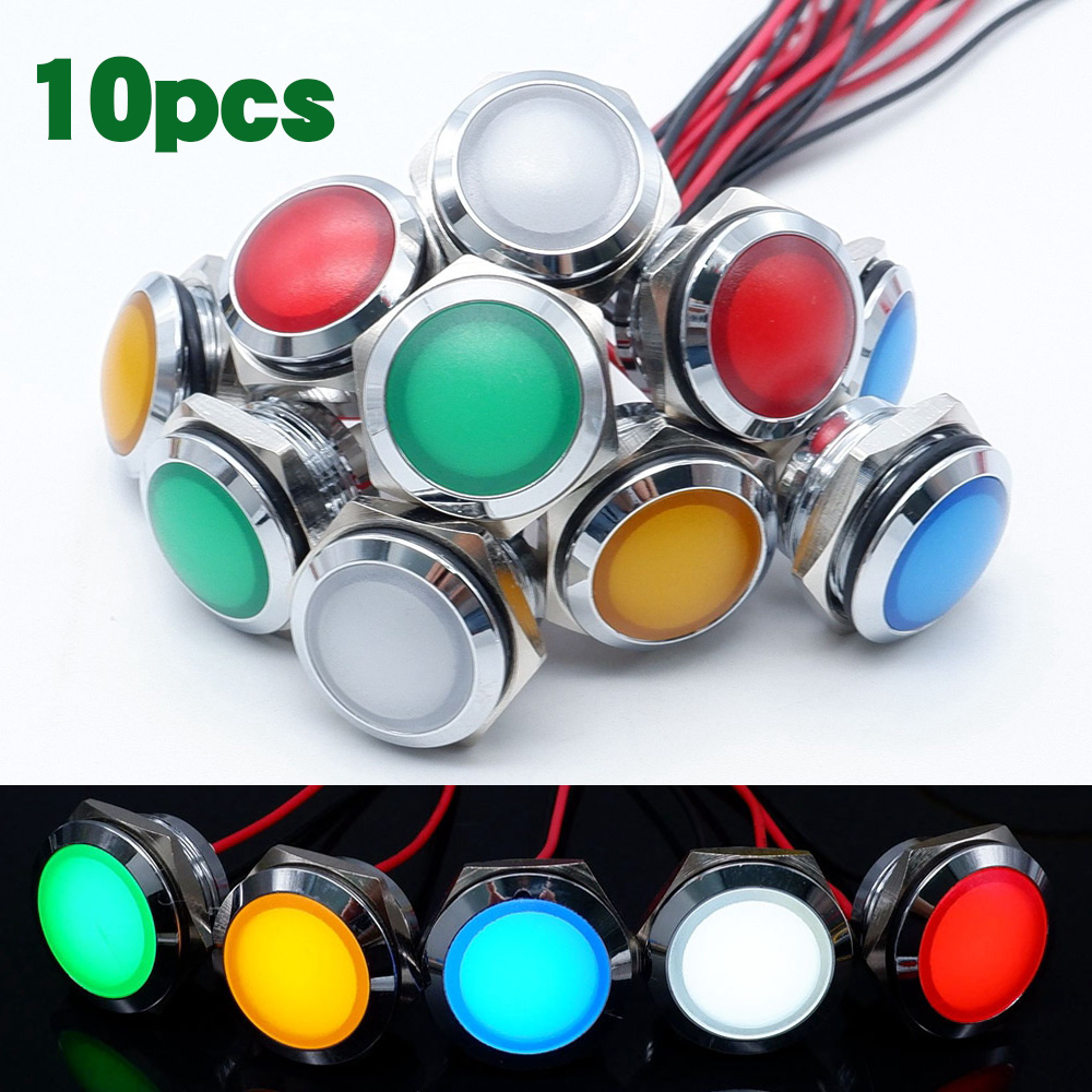 Signal Panel Orange - 10 Stück 12/16/19/22 mm Metall-LED-Anzeigeleuchte, Rot,