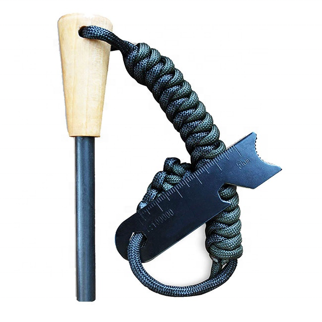 Magnesium Fire Starter - Camping-Überlebens-Magnesium-Feuerstein-Feuerstarter mit Multitool-Schleuder und Paracord-Schlüsselband