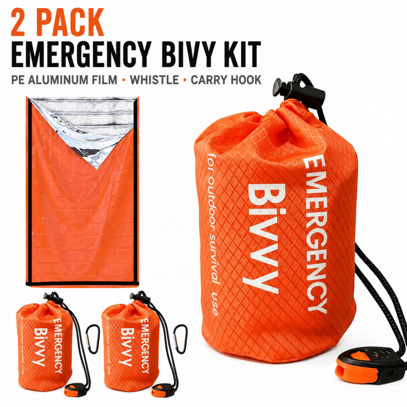 Bivy Bag Emergency - 2er-Pack Notfall-Schlafsack, PE-Aluminiumfolie-Biwaksack mit Premium-Tasche, Pfeife