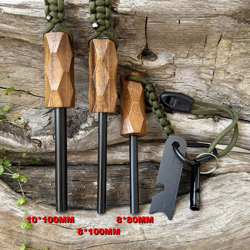 Magnesium Fire Starter - Neuer Outdoor-Feuerstarter mit Holzgriff, wasserdichte Magnesiumstäbe,
