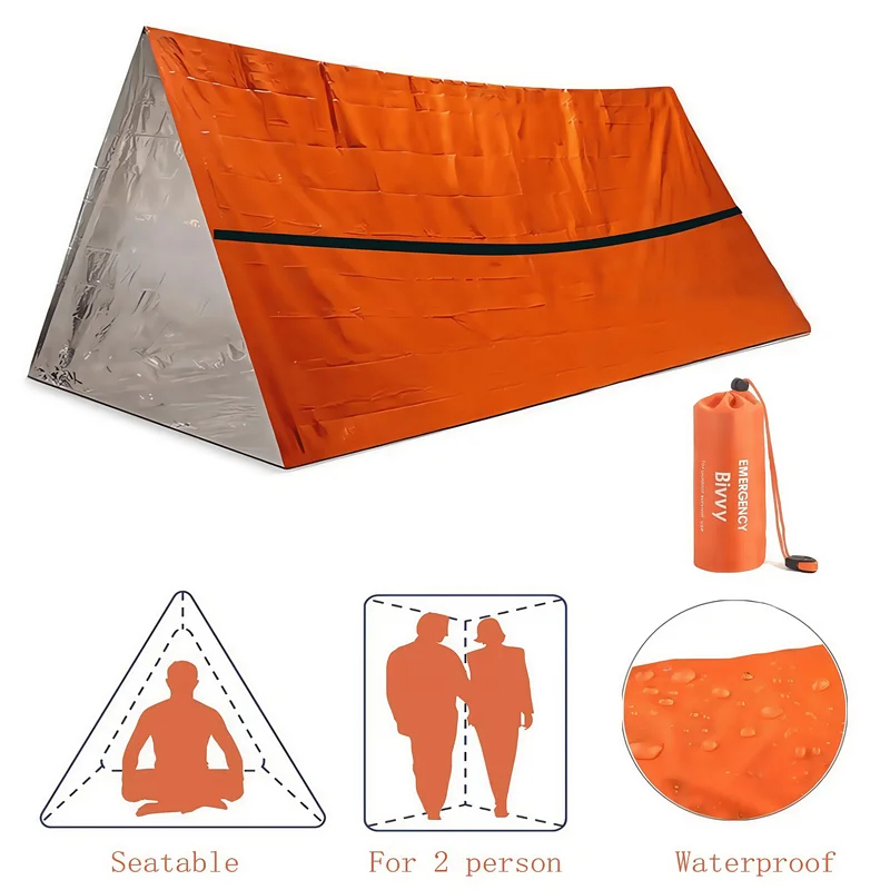 Bivy Bag Emergency - 2-Personen Notfall-Überlebenszelt Wasserdichtes Mylar-Biwakzelt Thermischer Schlafsack