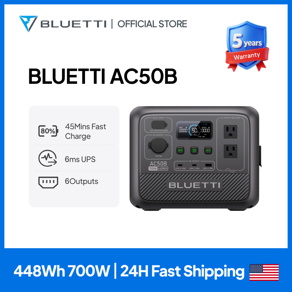 Solar Emergency Charger - BLUETTI AC50B Tragbare Powerstation 700W 448Wh