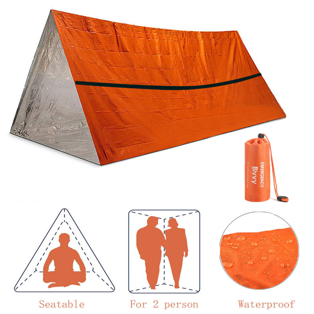 Bivy Bag Emergency - 2-Personen-Notfallschutz, Biwak-Überlebenszelt-Set, Mylar-Röhrenzelt, Schlafsack, wasserdicht, für