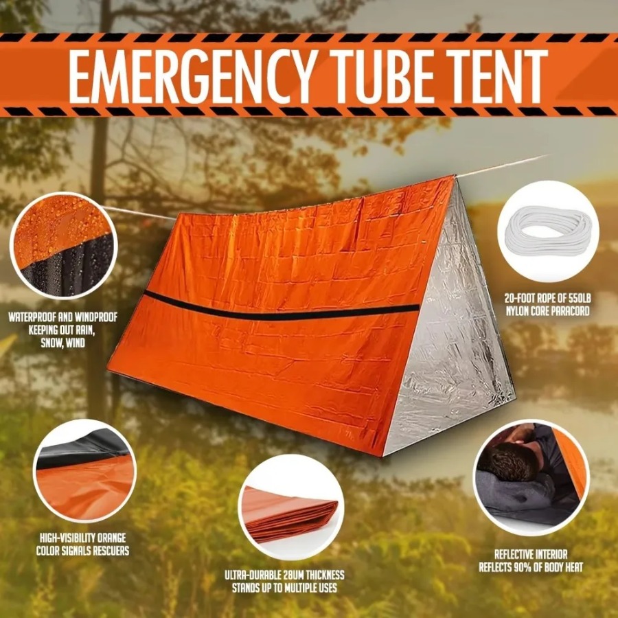 Emergency Mylar Tent - 1-teiliger Anti-Regen-Notfallschlafsack – wasserdichtes Zelt-Set, Notfallschutz,