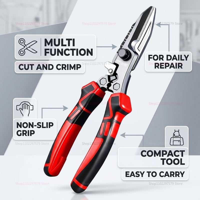 Multi Tool Plier - Multifunktionale Elektriker-Schere Drahtschneider Crimpzange Hochleistungs-Kabelschneidezange für
