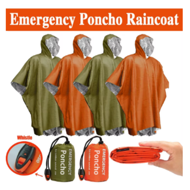 Emergency Poncho Rain - Einweg-Regenponcho aus Aluminiumfolie, wasserdicht, Notfall-Regenbekleidung, Haushalts-